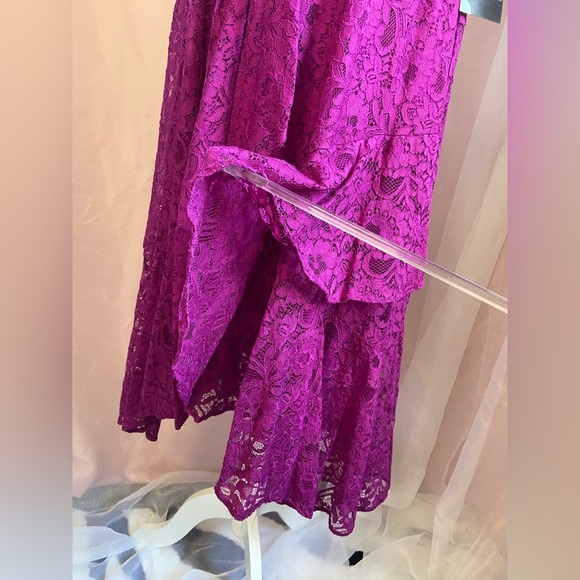 NWT Maison Tara Fuchsia Scoop Neck 3/4 Sleeve Lace Flowy Tier Ruffle Dress BB104 - Picture 9 of 13